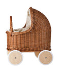Natural Wicker Doll Pram with Beige Bedding