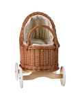 Natural Wicker Doll Pram with Beige Bedding
