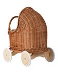 Natural Wicker Doll Pram with Beige Bedding