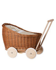 Natural Wicker Doll Pram with Beige Bedding