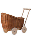 Natural Wicker Doll Pram with Beige Bedding