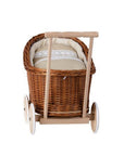 Natural Wicker Doll Pram with Beige Bedding