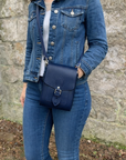Handmade Leather Festival Phone Bag - Navy Blue