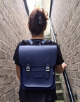 Handmade Leather City Backpack - Navy Blue