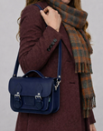 Leather Midi Satchel - Navy