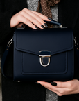 Handmade Leather Sugarcube Handbag - Navy