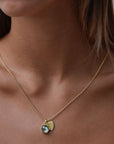 Thea Hexagon Gemstone and Palm Leaf Charm Necklace: Pyrite with Crystal
