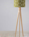 Olive Green Drum Lampshade, White Hexagon Design Shade for Table, Floor or Ceiling Pendant Light