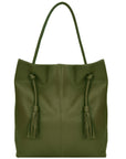 Olive Green Drawcord Leather Hobo Shoulder Bag Brix Bailey Ethical Sustainable Leather Bag Brand