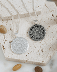 Aztec Ollin Travel Mandala Personalised Silver Necklace