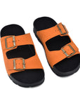 Orange Leather Buckle Strap Sandals