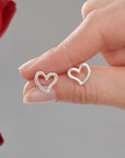 Open Heart Silver Stud Earrings
