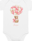 Personalised Name Bear Pink Hot Air Baloon Bodysuit