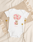 Personalised Name Bear Pink Hot Air Baloon Bodysuit