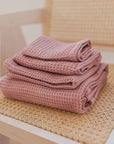 Organic Waffle Cotton Towel in Old Pink