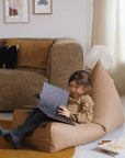 Luxury Oasis Beanbag, premium faux leather handle, removable washable cotton cover, stylish fawn color, best-selling kids reading corner by Ella James at brixbailey.com