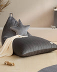 Luxury Essaouira velvet beanbag, premium recycled eco-velvet, stylish slate grey, handcrafted in Barcelona, best-selling kids seating by Ella James at brixbailey.com