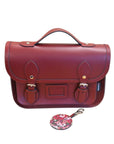 Floral Lined Leather Midi Satchel - Oxblood