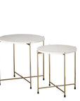Luxury Marmilla nesting side tables set, elegant marble top with gold metal stand, timeless design for any space by Ella James at brixbailey.com