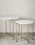 Luxury Marmilla nesting side tables set of two, elegant marble top with gold metal stand, timeless design by Ella James at brixbailey.com