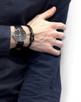Padstow Silver and Braided Leather Bracelet - Coal Black