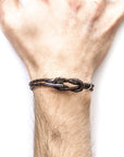 Padstow Silver and Braided Leather Bracelet - Dark Brown