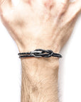 Silver and Braided Leather Bracelet in Coal Black