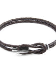 Padstow Silver and Braided Leather Bracelet - Dark Brown