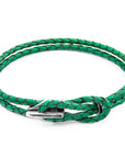 Padstow Silver and Braided Leather Bracelet - Fern Green