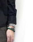 Padstow Silver and Braided Leather Bracelet - Fern Green