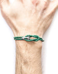 Padstow Silver and Braided Leather Bracelet - Fern Green