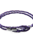 Padstow Silver and Braided Leather Bracelet - Grape Purple