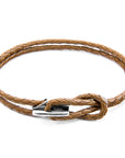 Padstow Silver and Braided Leather Bracelet - Light Brown