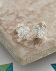 Monstera Palm Leaf Silver Stud Earrings