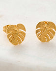 Monstera Palm Leaf Gold Vermeil Stud Earrings
