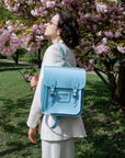 Handmade Leather City Backpack - Pastel Baby Blue