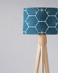 Peacock Blue Drum Lampshade, White Hexagon Design Shade for Table, Floor or Ceiling Pendant Light
