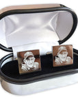 Engraved Cufflinks – Custom Photo Wedding Gift with Chrome Case for Men