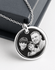 Personalised Sterling Silver Photo Necklace – Double-Sided Engraved Pendant