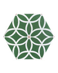 Premium Petal porcelain hex tiles, luxury anti-slip outdoor floor tiles in pastel, green, black by Maria Starling Design at brixbailey.com