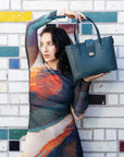 Leather Mini Twist Lock Shopper Bag - Pine