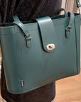 Leather Mini Twist Lock Shopper Bag - Pine