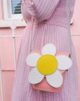 Handmade Leather Daisy Barrel Bag - Pastel Pink
