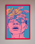 Pink Flowers On Face Framed Wall Art
