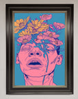 Pink Flowers On Face Framed Wall Art