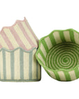 Stripy Scalloped Basket - Green