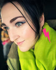 Pink neon cork lightning earrings
