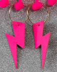 Pink neon cork lightning earrings