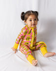 Trippy Smiles Pink Bamboo Zip Onesie - Buttery Soft Baby Sleeper with Fold Over Hands & Feet by NIXX BABY at brixbailey.com