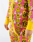 Trippy Smiles Pink Bamboo Zip Onesie - Soft Stretch Sleeper for Baby Girls by NIXX BABY at brixbailey.com